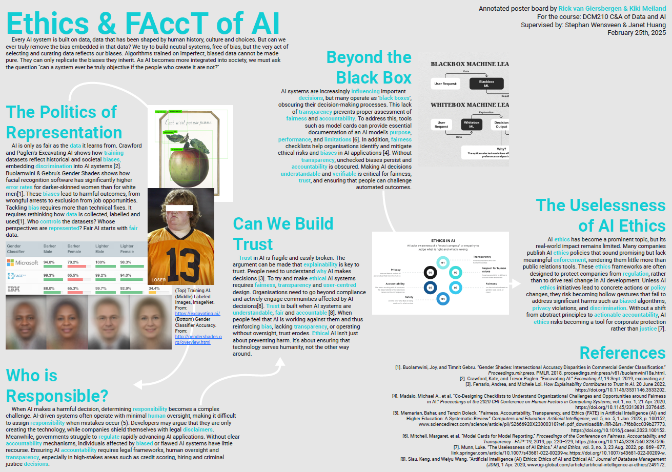 A poster exploring ethics and FAccT of AI (C&AoD&AI)